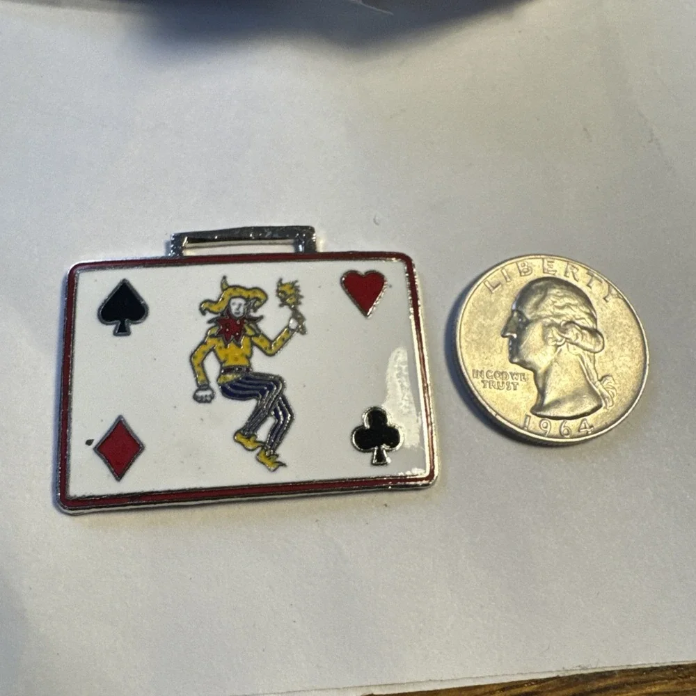 Vintage Joker Playing Card Gambling Watch Fob Key Chain Charm Pendant